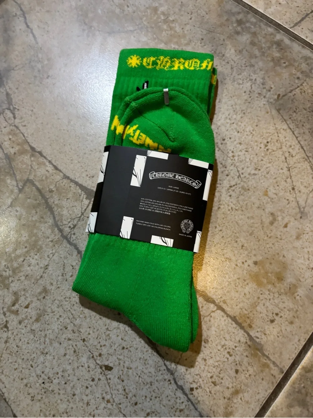 Chrome Hearts Green Crew Socks with Black flame motif